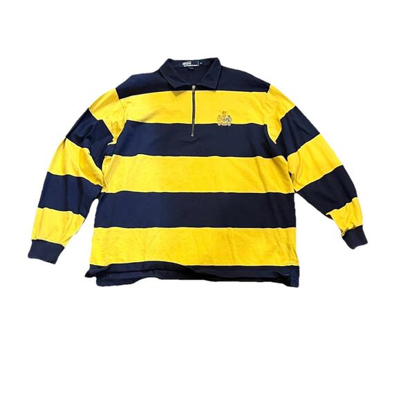 Polo Ralph Lauren Other - Y2K Vintage Polo RL Rugby Shirt XL Lion & Unicorn Crest Blue Yellow Stripe Zip